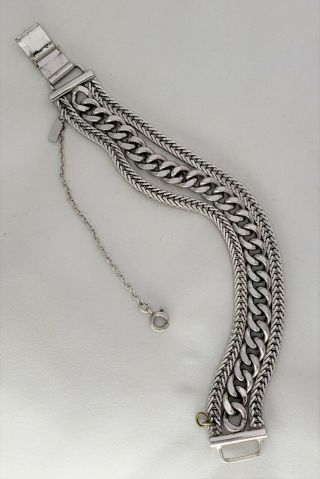 Monet Silver Tone Link Bracelet Safety Chain,  Vintage Women 
