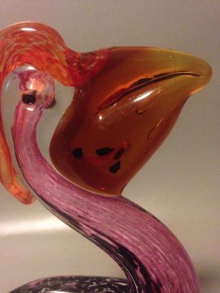 Murano Vintage Italian Glass Pelican With Fish Pink Mid Century Art Glass 2