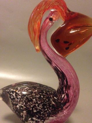 Murano Vintage Italian Glass Pelican With Fish Pink Mid Century Art Glass 6