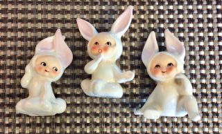 Vintage Bunny Figurines,  Child Face,  Ceramic Glitter,  Art Pottery Japan,