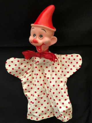 Vintage 1950s 1960s Happy Friendly Clown Hand Puppet Red Nose Big Ears Red Hat