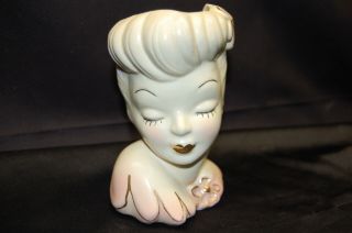 Vintage Lady Glamour Girl Head Vase Made In Usa Gold Accents Porcelain Vase