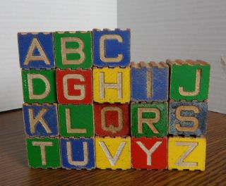 18 Vtg 1960s Wooden Toy Abc Alphabet Blocks