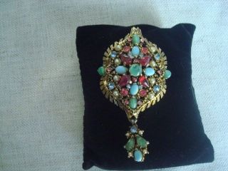 Price Cut Vtg Hollycraft Brooch/pendant; Pink/turquoise Stones,  Faux Pearls