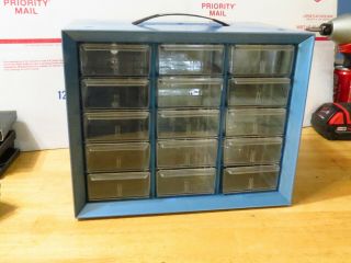 Vintage 15 Drawer Akro Mils Blue Metal Small Parts Storage Organizer