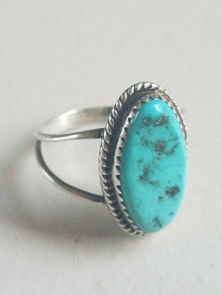 Vintage Native American Navajo Sterling Silver Turquoise Ring - Size 8.  75