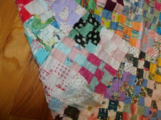 Nine Patch Quilt Top Vintage Cotton Prints Handmade Hand Stitched Small Squares 8