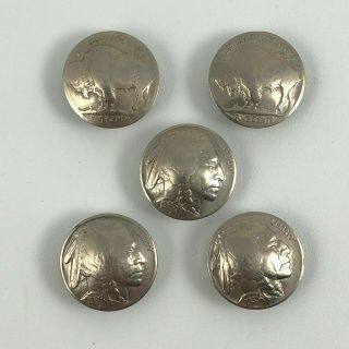 Vintage Set Of 5 Indian Head Buffalo Nickel Button Covers