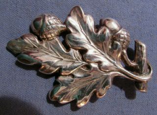 Vintage Heavy Oak Leaf & Acorns Hand Made Sterling Silver Brooch Pin 29 Grams