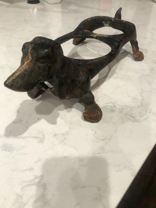Vintage Cast Iron Dachsund Dachshund Dog Pet Feed With 2 Bowls Slots