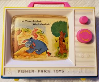 Vintage 1971 Fisher - Price Winnie The Pooh Wind Up Music Box Tv