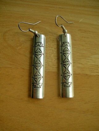 Vintage Signed Navajo Annie Chapo Sterling Silver Earrings 1 3/4 " X 3/8 "