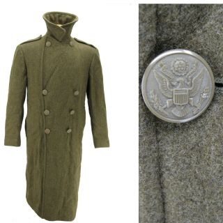 Vintage Wwii Us Army Green Wool Overcoat Coat Jacket Men 