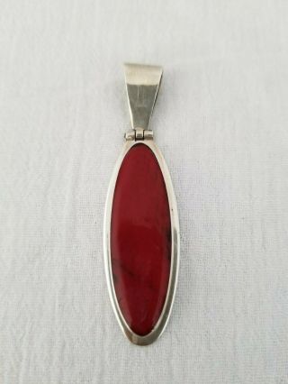 Vintage Ati Mexico 925 Sterling Silver Oval Handmade Blood Red Jasper Pendant