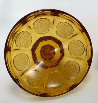 Vintage Large Fostoria Amber Coin Glass Candy Dish with Lid 5