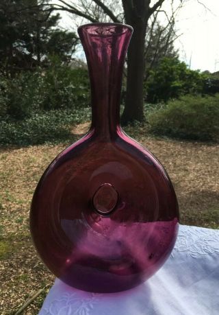 Vintage Pinched Purple Hand Blown Art Glass Decanter Vase Amethyst Mid Century