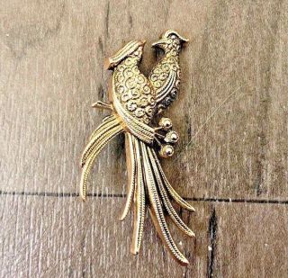 Vintage Rose Gold Tone Metal Twin Peacocks On Branch Birds Pin Badge Brooch