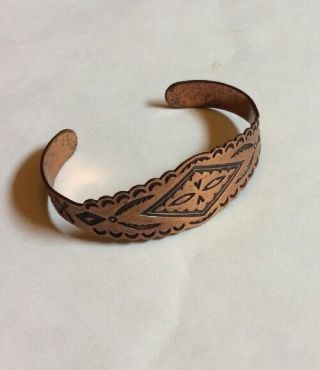Vintage Solid Copper Southwestern Cuff Bangle Bracelet