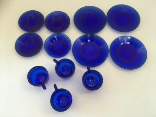 Vintage 12 Pc Set Cobalt Blue Akro Agate Toy Tea Set Childrens Dishes