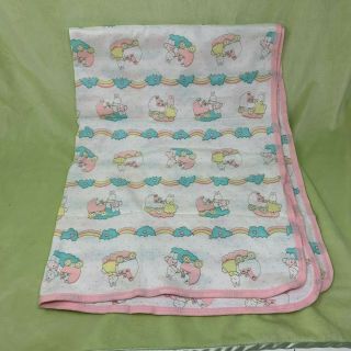 Vintage Carters Baby Receiving Blanket Bunny Mom Carriage Rainbows Print
