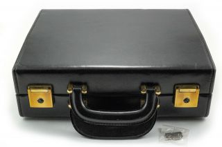 (70) Vintage Black Leather Camera Briefcase W/suede,  Dividers,  Key,  Cond