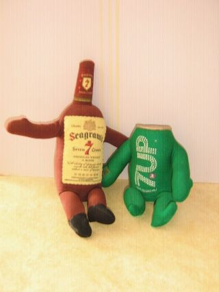 Vintage Seagram ' s 7 Glass Bottle with cloth 7 up can & Seagram ' s cloth Bottle 3