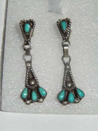 Vintage Zuni Sterling Silver Turquoise Petit Point Drop Earrings