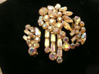 Vintage Weiss Pin And Earring Set Aurora Borealis