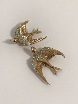 2 Vintage Gorgeous Deco Sterling Rhinestone Coro Craft Birds Brooch Pin Clip