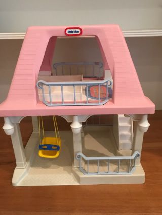 Vintage Little Tikes Dollhouse W/ Pink Roof Grandma 