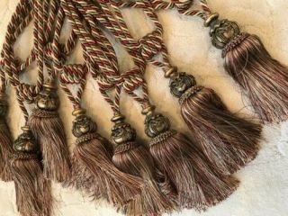 Vintage Drape/curtain Luxury Rope Tassel Tiebacks Burg/gr/gold Per Pair