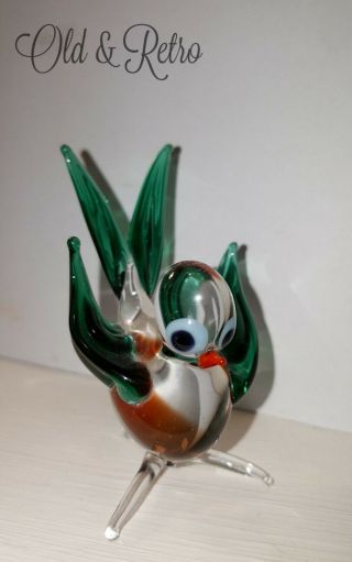 Stunning Vintage Murano Art Glass Miniature Bird Figurine Robin