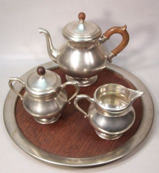 Vintage Royal Holland Pewter Daalderop Tea Set With Serving Tray -