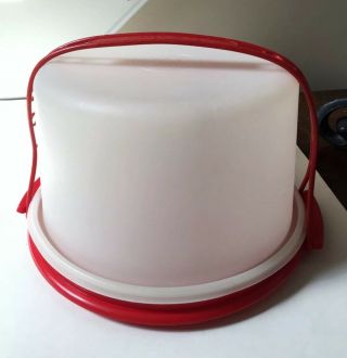 Vintage 3 Pc Tupperware Red Cake Taker Carrier Keeper