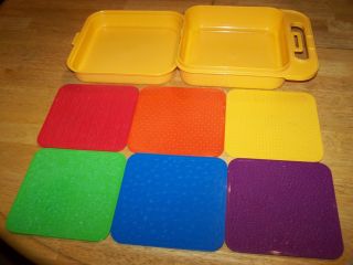 Vtg 1990 6 Tupperware Tuppertoys Rubbing Plates Arts Crafts Toy Carrying Case