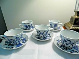 Blue Danube Set Of 5 Tea Cups & Saucers Vintage Blue & White China