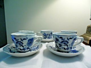 BLUE DANUBE set of 5 TEA CUPS & SAUCERS vintage BLUE & WHITE CHINA 2