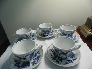 BLUE DANUBE set of 5 TEA CUPS & SAUCERS vintage BLUE & WHITE CHINA 3