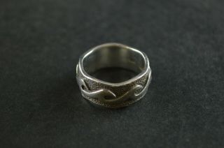 Vintage Sterling Silver Band Ring W Wave Design - 11.  4g