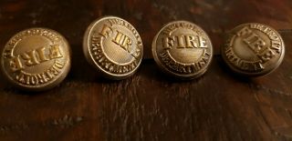 Vintage Set Of 4 Brass Detroit Fire Department Buttons.  Greenwood Co.  S/h