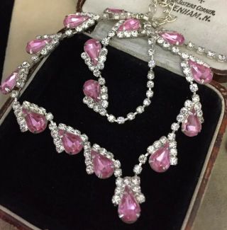 Vintage Jewellery Stunning Sapphire Pink Teardrop Crystal Link Necklace