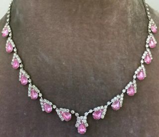 Vintage Jewellery Stunning sapphire pink teardrop crystal link necklace 2