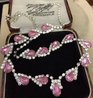 Vintage Jewellery Stunning sapphire pink teardrop crystal link necklace 3