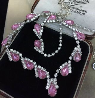 Vintage Jewellery Stunning sapphire pink teardrop crystal link necklace 4