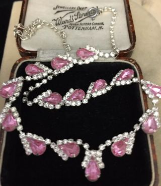 Vintage Jewellery Stunning sapphire pink teardrop crystal link necklace 5