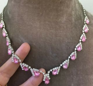 Vintage Jewellery Stunning sapphire pink teardrop crystal link necklace 6