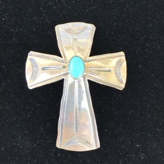 Vintage Navajo Sterling Silver Cross W/turquoise Brooch Pin