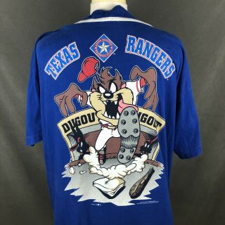 Texas Rangers Looney Tunes Vintage 90s Baseball Jersey Single Stitch Taz Devil