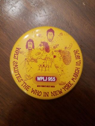The Who Vintage March 10,  1976 Concert Pin Button Wplj York 2 1/4 "