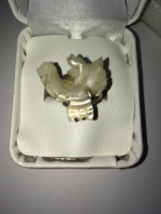 Vintage Handmade Sterling Silver Ring With Bird Design Carved From Shell Sz6